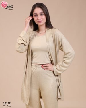 Rose Miss Pyjama 3 pièces avec gilet – Réf 15172 – Beige doré