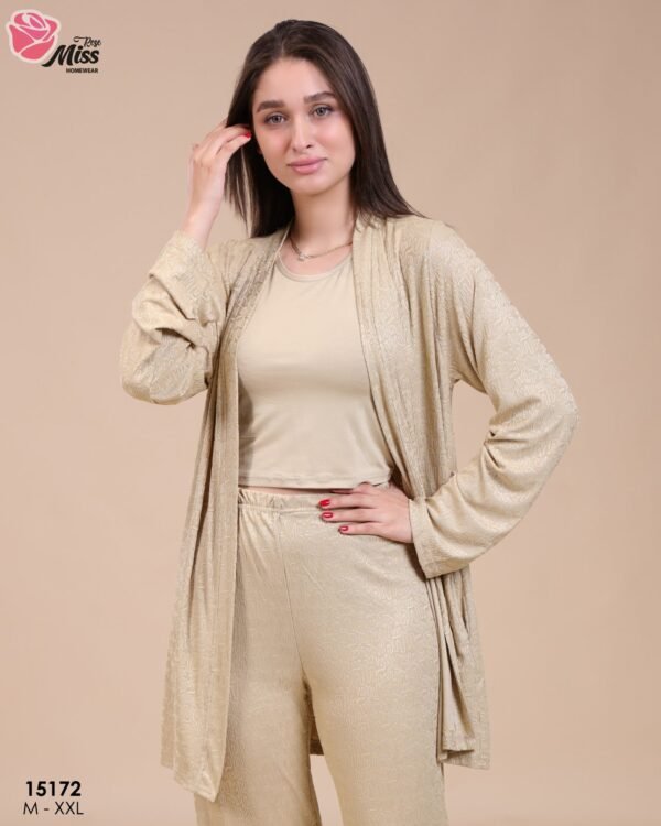 Rose Miss Pyjama 3 pièces avec gilet – Réf 15172 – Beige doré