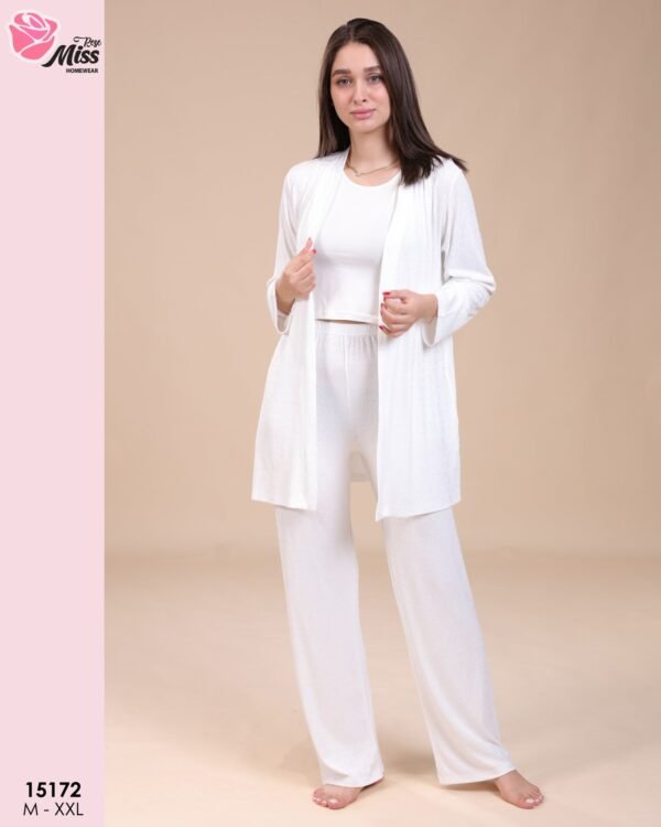 Rose Miss Pyjama 3 pièces avec gilet – Réf 15172 – Blanc