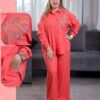 Rose Miss Ensemble chemise brodée et pantalon – Réf 15190 – Corail