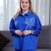 Rose Miss Ensemble chemise brodée et pantalon – Réf 15190 – Bleu roi