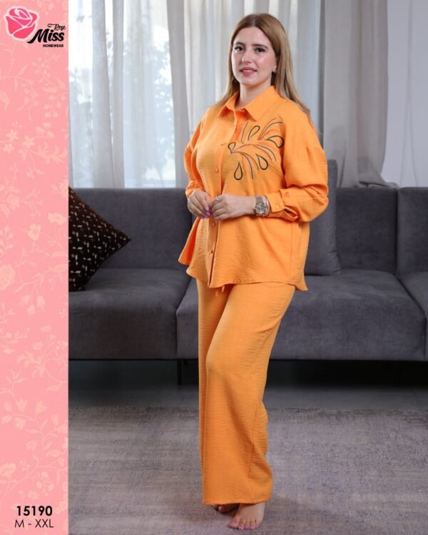 Rose Miss Ensemble chemise brodée et pantalon – Réf 15190 – Orange