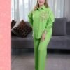Rose Miss Ensemble chemise brodée et pantalon – Réf 15190 – Vert anis