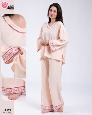 Rose Miss Ensemble tunique brodée et pantalon – Réf 15195 – Pêche