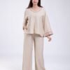 Rose Miss Ensemble tunique brodée et pantalon – Réf 15195 – Beige