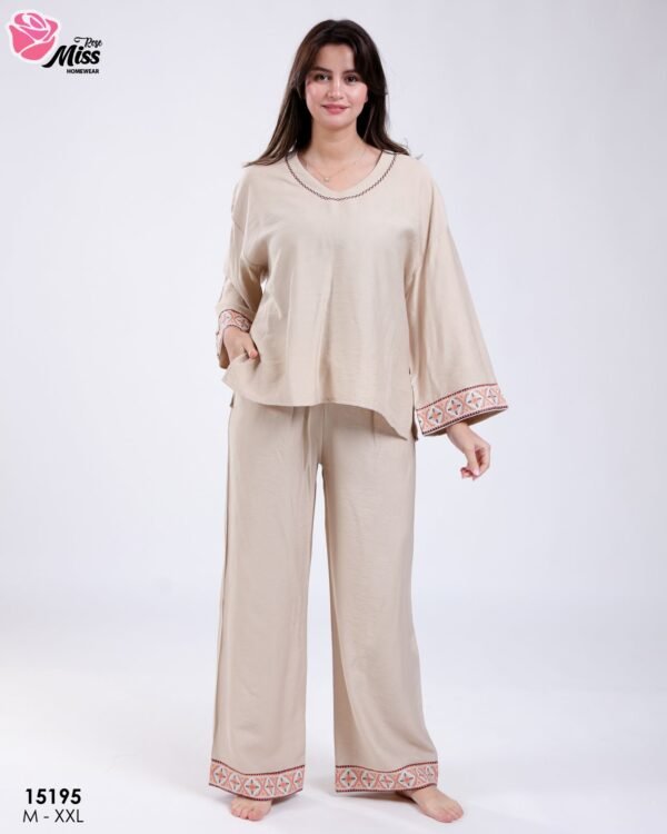 Rose Miss Ensemble tunique brodée et pantalon – Réf 15195 – Beige