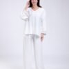 Rose Miss Ensemble tunique brodée et pantalon – Réf 15195 – Blanc