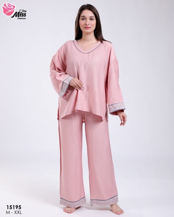 Rose Miss Ensemble tunique brodée et pantalon – Réf 15195 – Vieux rose