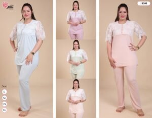 Rose Miss Pyjama manches dentelle – Réf 15205 – Couleurs assorties