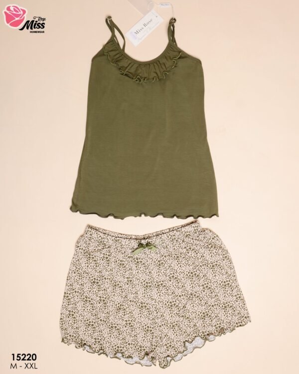 Rose Miss Pyjama short et caraco léopard – Réf 15220 – Kaki