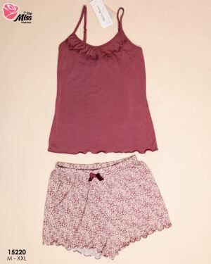 Rose Miss Pyjama short et caraco léopard – Réf 15220 – Vieux rose