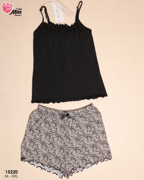Rose Miss Pyjama short et caraco léopard – Réf 15220 – Noir