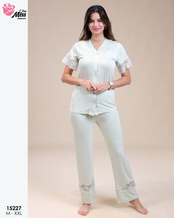 Rose Miss Pyjama boutonné dentelle – Réf 15227 – Vert d'eau