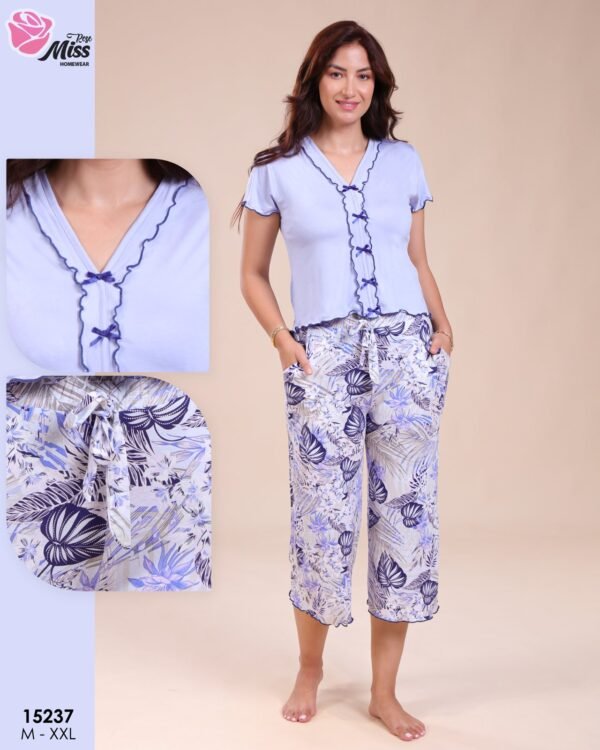 Rose Miss Pyjama pantacourt fleuri – Réf 15237 – Lavande
