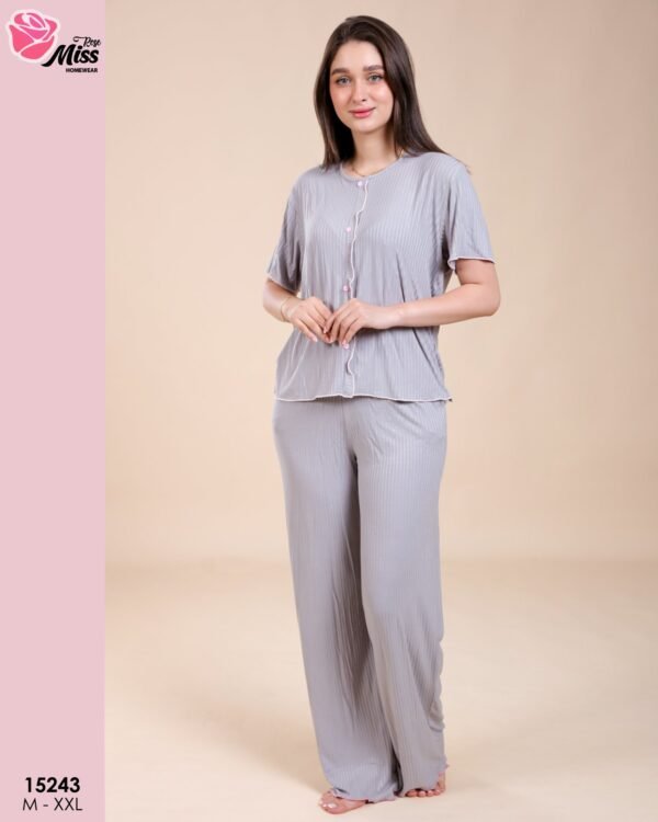 Rose Miss Pyjama boutonné côtelé – Réf 15243 – Gris