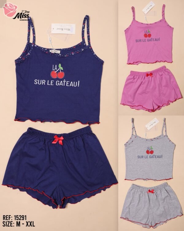 Rose Miss Pyjama short et caraco – Réf 15291 – Couleurs assorties