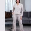 Rose Miss Pyjama boutonné côtelé – Réf 15312 – Beige