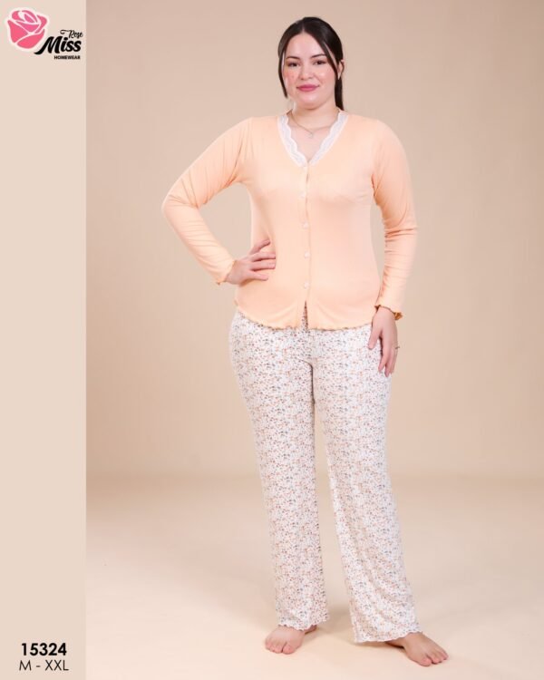 Rose Miss Pyjama boutonné fleuri – Réf 15324 – Pêche