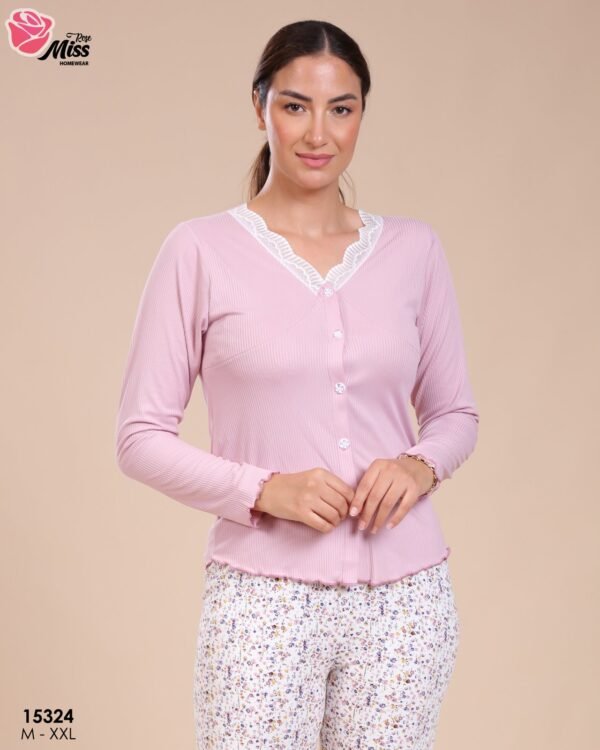 Rose Miss Pyjama boutonné fleuri – Réf 15324 – Rose