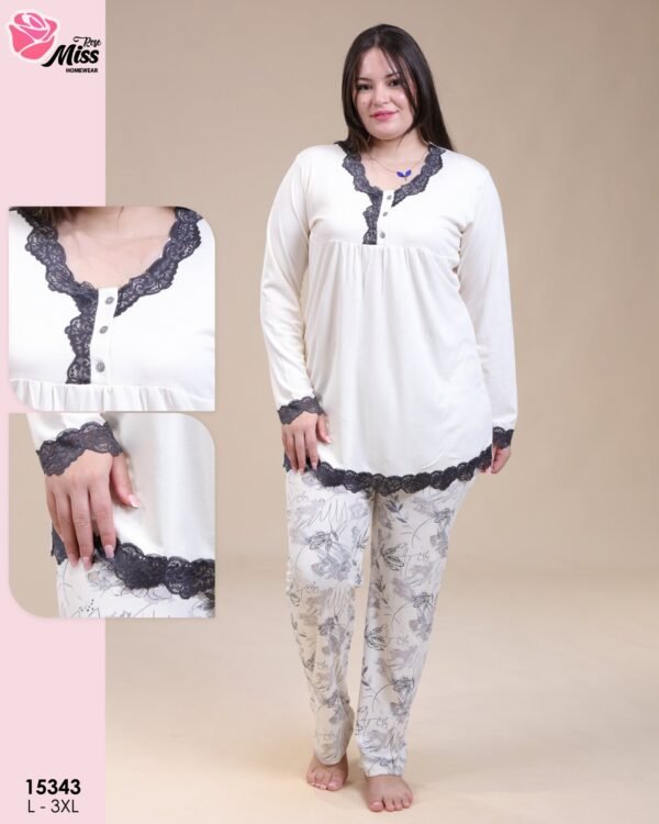 Rose Miss Pyjama dentelle fleuri – Réf 15343 – Écru gris