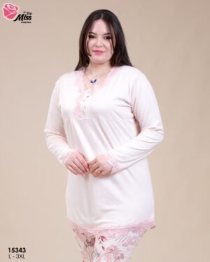 Rose Miss Pyjama dentelle fleuri – Réf 15343 – Pêche