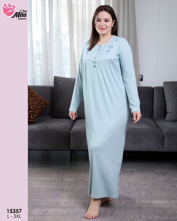 Rose Miss Chemise de nuit longue brodée – Réf 15357 – Vert d'eau Rose Miss Chemise de nuit longue brodée – Réf 15357 – Vert d'eau