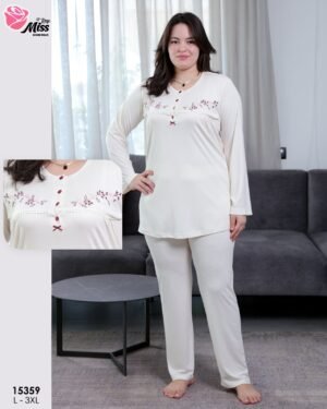 Rose Miss Pyjama brodé – Réf 15359 – Écru