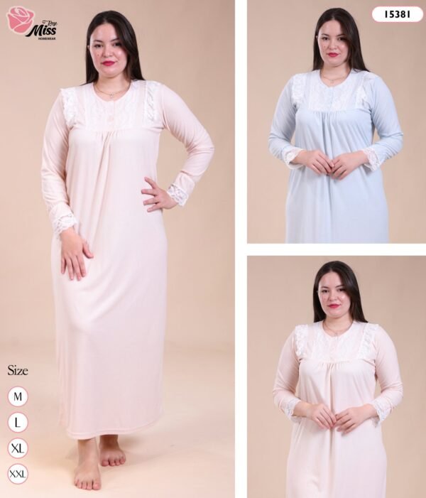 Rose Miss Chemise de nuit longue dentelle – Réf 15381 – Couleurs assorties
