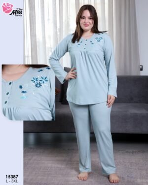 Rose Miss Pyjama brodé – Réf 15387 – Vert d'eau