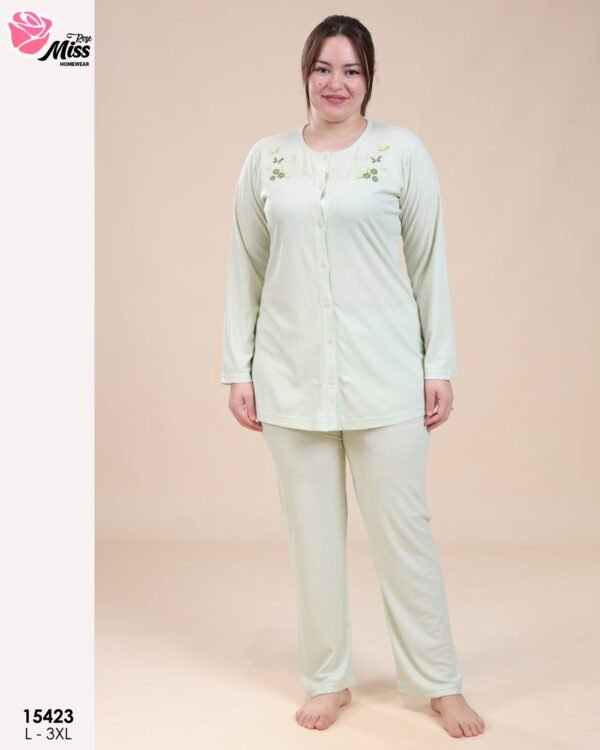 Rose Miss Pyjama boutonné brodé – Réf 15423 – Vert d'eau