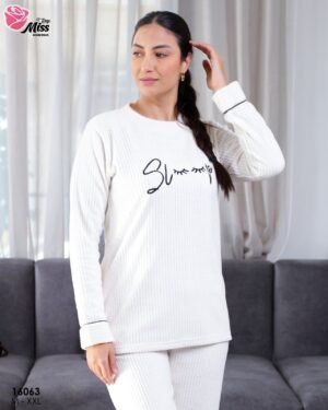 Rose Miss Pyjama polaire côtelé – Réf 16063 – Écru