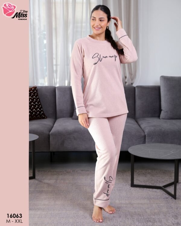 Rose Miss Pyjama polaire côtelé – Réf 16063 – Rose pâle