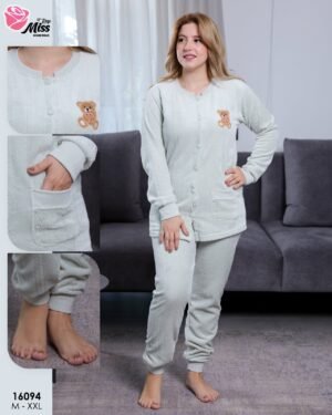Rose Miss Pyjama polaire boutonné ourson – Réf 16094 – Gris