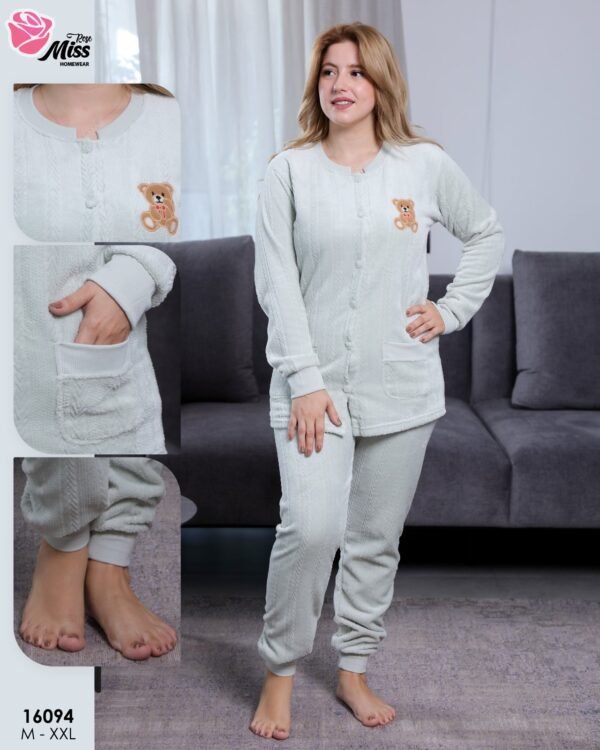 Rose Miss Pyjama polaire boutonné ourson – Réf 16094 – Gris
