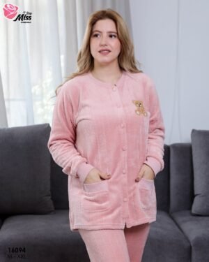 Rose Miss Pyjama polaire boutonné ourson – Réf 16094 – Vieux rose