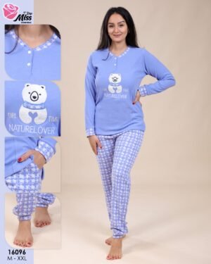 Rose Miss Pyjama imprimé ourson – Réf 16096 – Bleu lavande