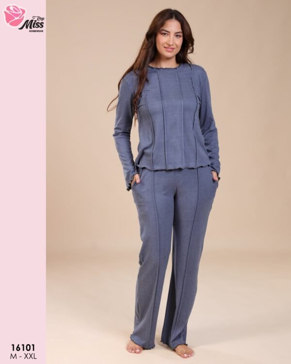 Rose Miss Pyjama côtelé – Réf 16101 – Bleu gris