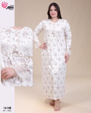 Rose Miss Chemise de nuit longue fleurie – Réf 16148 – Écru