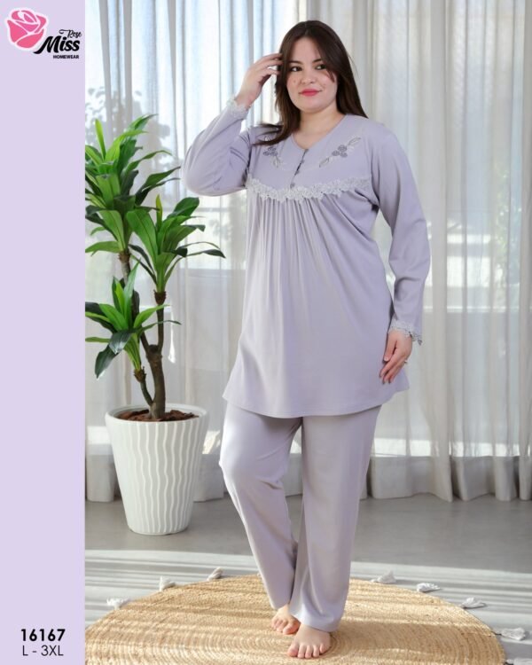 Rose Miss Pyjama brodé dentelle – Réf 16167 – Gris lilas