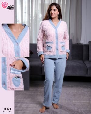 Rose Miss Pyjama polaire boutonné – Réf 16171 – Rose et bleu