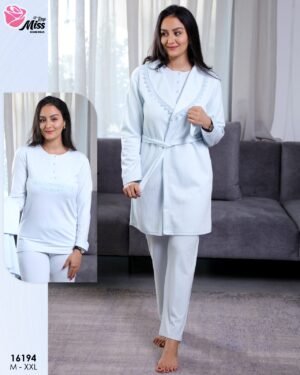 Rose Miss Ensemble pyjama et gilet 3 pièces – Réf 16194 – Bleu ciel