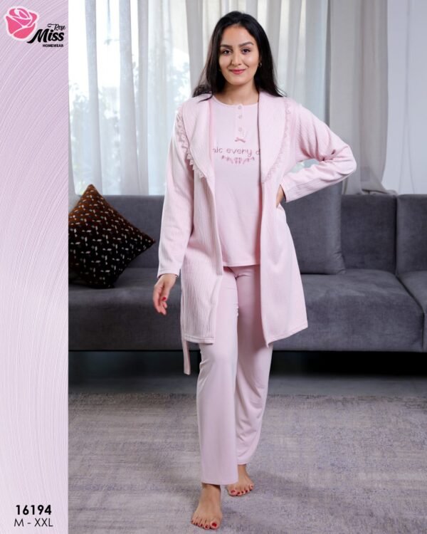 Rose Miss Ensemble pyjama et gilet 3 pièces – Réf 16194 – Rose