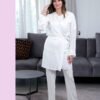 Rose Miss Ensemble pyjama et peignoir brodé 3 pièces – Réf 16201 – Blanc