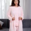 Rose Miss Ensemble pyjama et gilet tricot 3 pièces – Réf 16209 – Rose