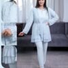 Rose Miss Ensemble pyjama et kimono dentelle 3 pièces – Réf 16215 – Bleu ciel