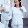 Rose Miss Ensemble pyjama et kimono dentelle 3 pièces – Réf 16215 – Bleu clair
