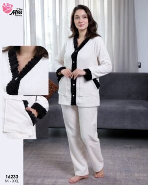 Rose Miss Pyjama polaire boutonné – Réf 16233 – Blanc