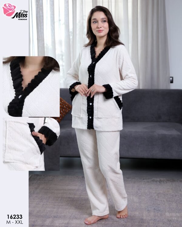 Rose Miss Pyjama polaire boutonné – Réf 16233 – Blanc