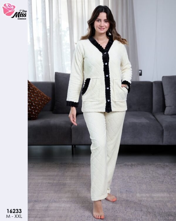 Rose Miss Pyjama polaire boutonné – Réf 16233 – Crème