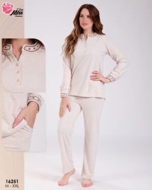 Rose Miss Pyjama brodé – Réf 16251 – Écru